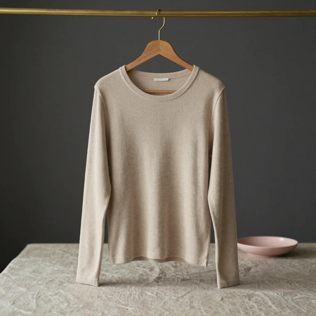 Sand Ribbed Long-Sleeve Top